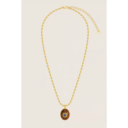 Caivera Gold Plated Brass Double Layer Necklace Set – Blue Beads and Brown Wood Pendant