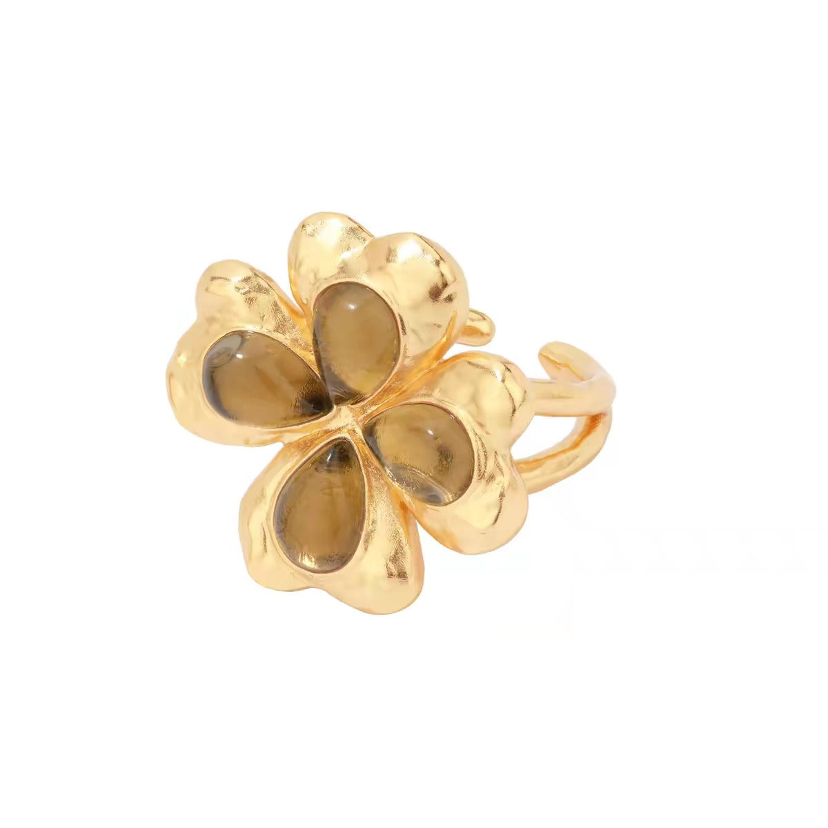 Caivera Gold Plated Brass Ring Set – Clover Ring and Cuff Ring