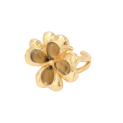 Caivera Gold Plated Brass Ring Set – Clover Ring and Cuff Ring