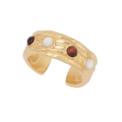 Caivera Gold Plated Brass Ring Set – Clover Ring and Cuff Ring