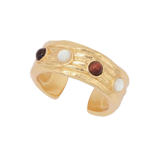 Caivera Gold Plated Brass Ring Set – Clover Ring and Cuff Ring