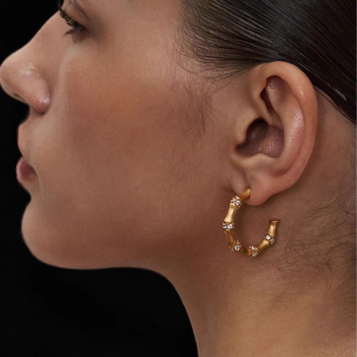 Caivera Plated Brass Bamboo Hoop Earrings – Gold, Silver, 1.1 inch