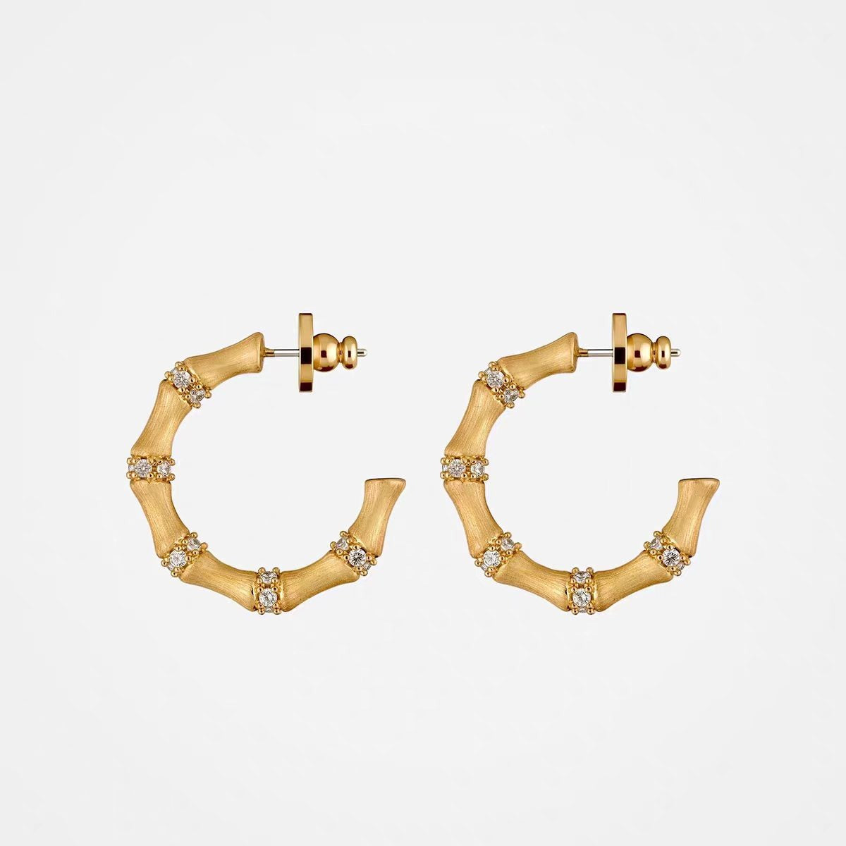Caivera Plated Brass Bamboo Hoop Earrings – Gold, Silver, 1.1 inch