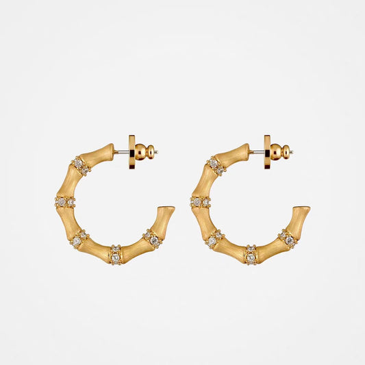 Caivera Plated Brass Bamboo Hoop Earrings – Gold, Silver, 1.1 inch