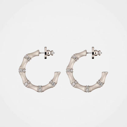 Caivera Plated Brass Bamboo Hoop Earrings – Gold, Silver, 1.1 inch