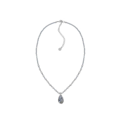 Caivera Plated Brass Beaded Teardrop Necklace – Green, Gray, 16.5 inch + 3 inch Extender