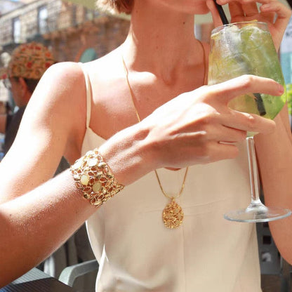 Caivera Plated Brass Openwork Pendant Necklace – Gold, Silver, 28 inch + 3 inch Extender