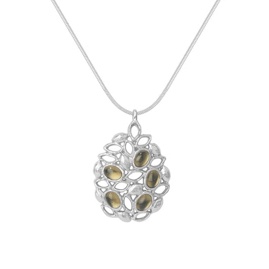 Caivera Plated Brass Openwork Pendant Necklace – Gold, Silver, 28 inch + 3 inch Extender