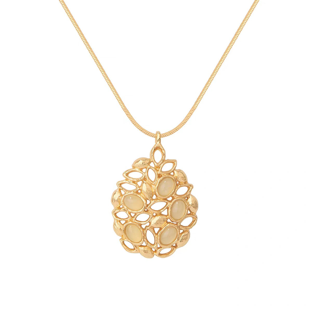 Caivera Plated Brass Openwork Pendant Necklace – Gold, Silver, 28 inch + 3 inch Extender