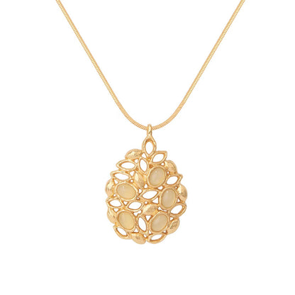 Caivera Plated Brass Openwork Pendant Necklace – Gold, Silver, 28 inch + 3 inch Extender