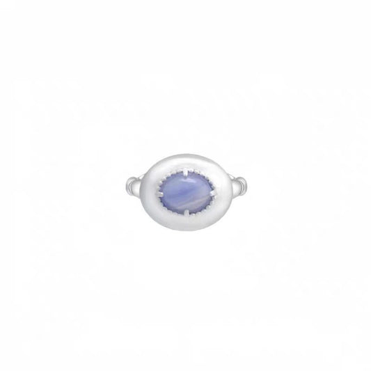 Caivera Plated Brass Oval Cabochon Ring – Pink, Blue, Beaded Bezel, 15 x 13 mm