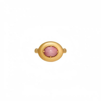 Caivera Plated Brass Oval Cabochon Ring – Pink, Blue, Beaded Bezel, 15 x 13 mm
