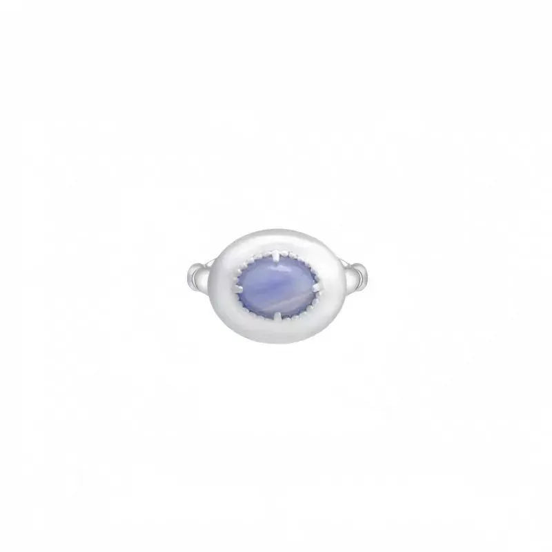 Caivera Plated Brass Oval Cabochon Ring – Pink, Blue, Beaded Bezel, 15 x 13 mm