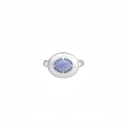 Caivera Plated Brass Oval Cabochon Ring – Pink, Blue, Beaded Bezel, 15 x 13 mm