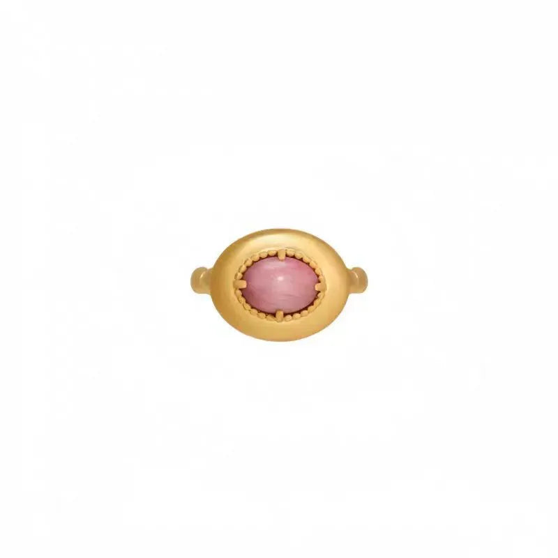 Caivera Plated Brass Oval Cabochon Ring – Pink, Blue, Beaded Bezel, 15 x 13 mm