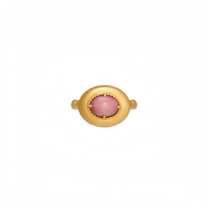 Caivera Plated Brass Oval Cabochon Ring – Pink, Blue, Beaded Bezel, 15 x 13 mm
