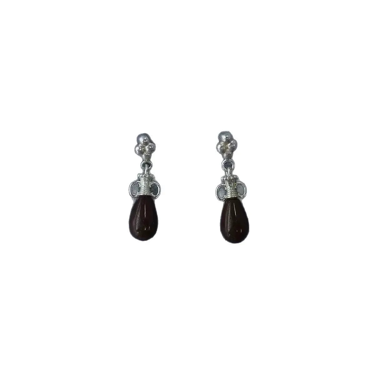 Caivera Silver Plated Brass Drop Earrings – Brown Teardrop, 0.9 inch