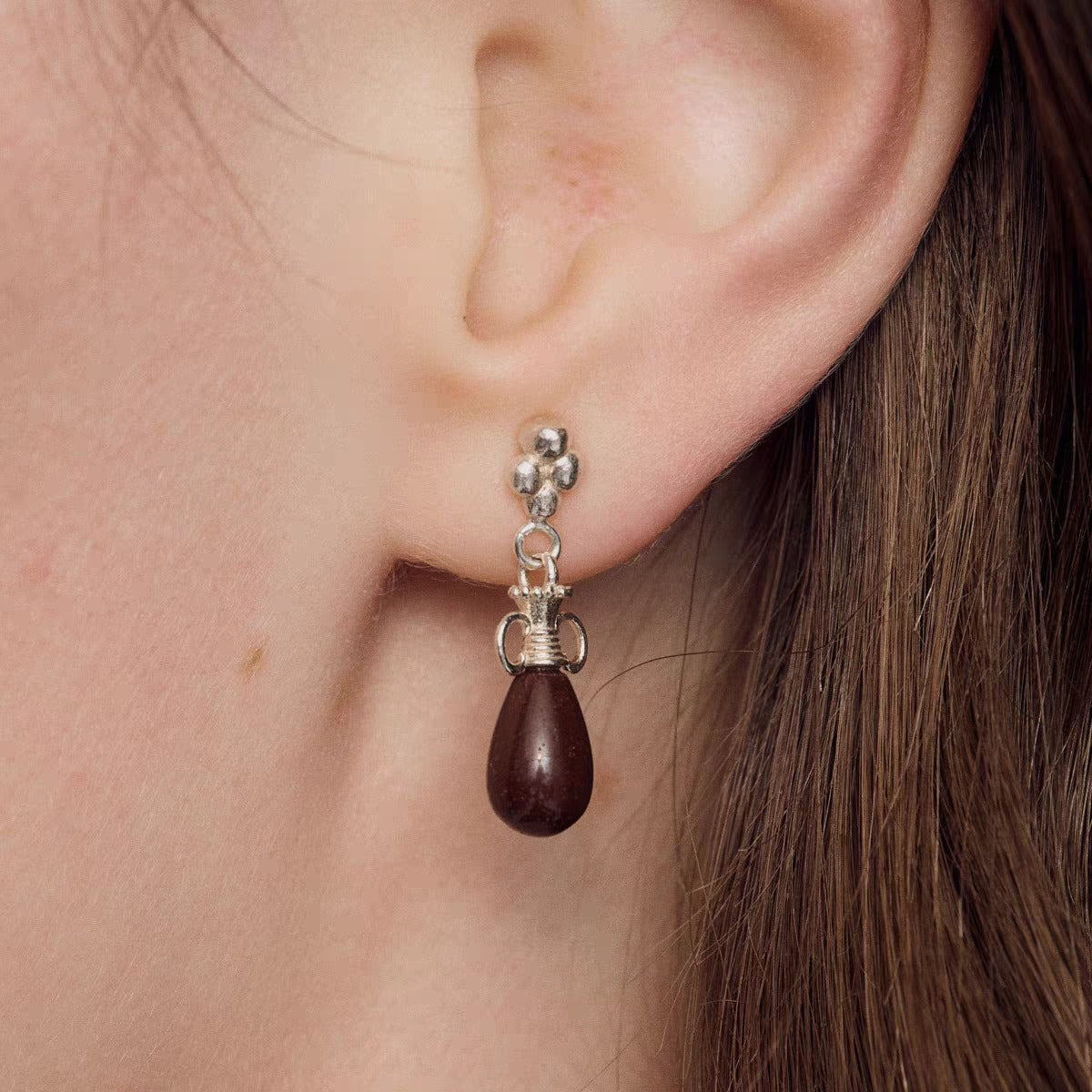 Caivera Silver Plated Brass Drop Earrings – Brown Teardrop, 0.9 inch