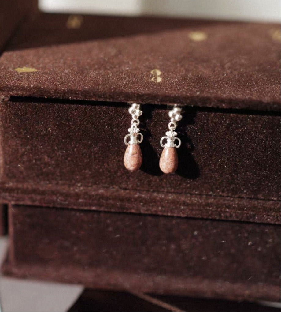 Caivera Silver Plated Brass Drop Earrings – Brown Teardrop, 0.9 inch