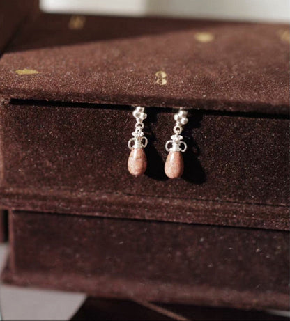 Caivera Silver Plated Brass Drop Earrings – Brown Teardrop, 0.9 inch