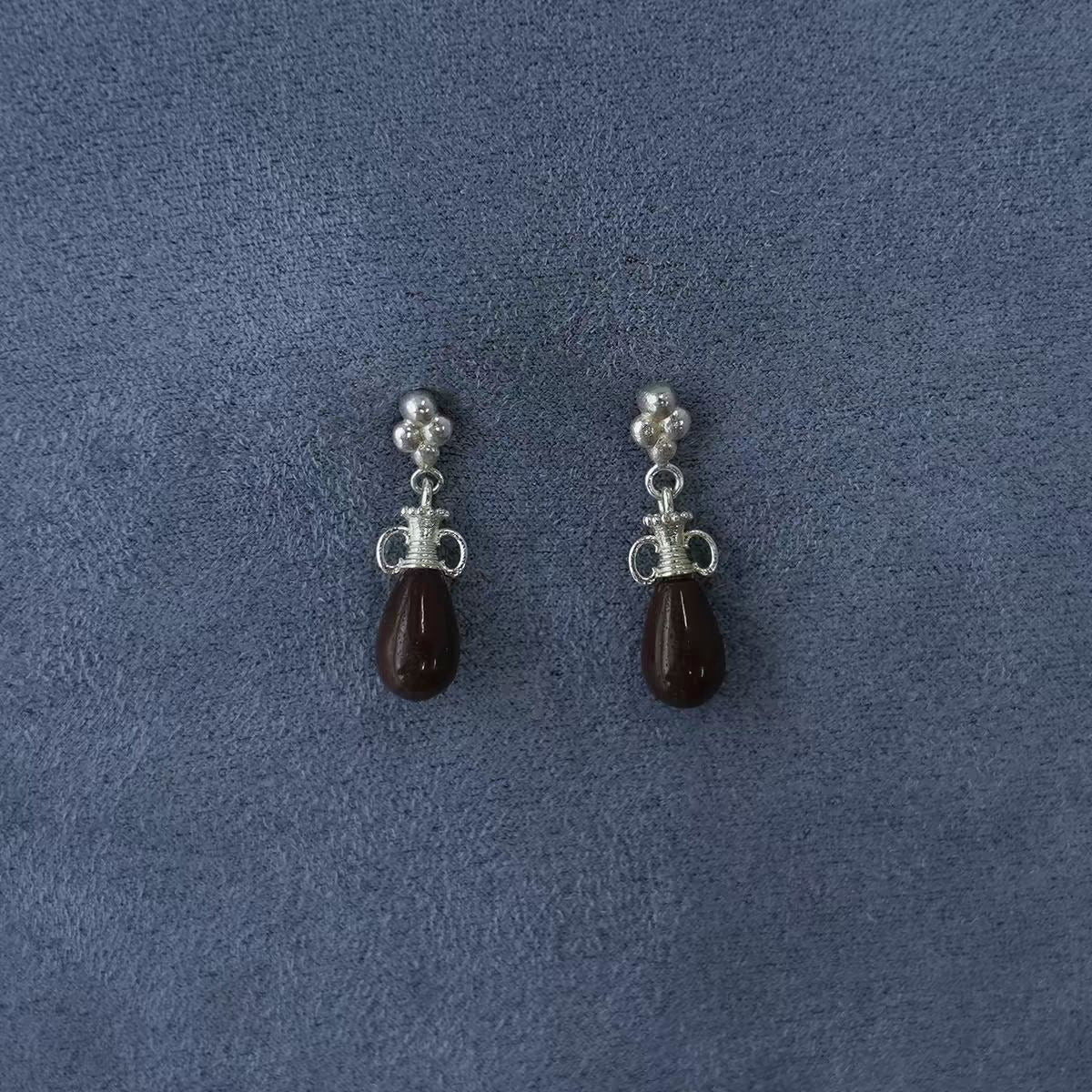 Caivera Silver Plated Brass Drop Earrings – Brown Teardrop, 0.9 inch